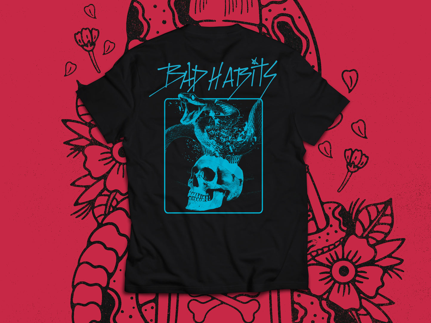 "Blue Skull" Design - Black T-Shirt