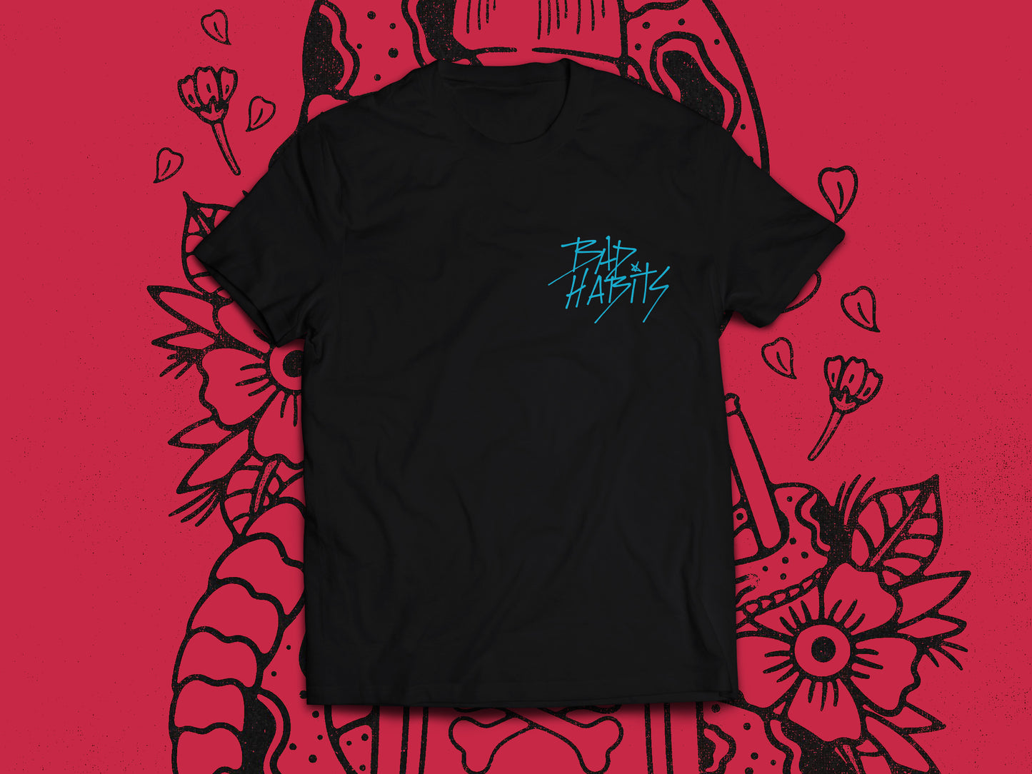 "Blue Skull" Design - Black T-Shirt