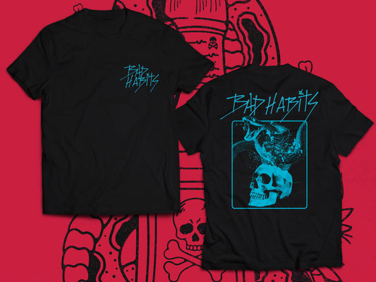 "Blue Skull" Design - Black T-Shirt